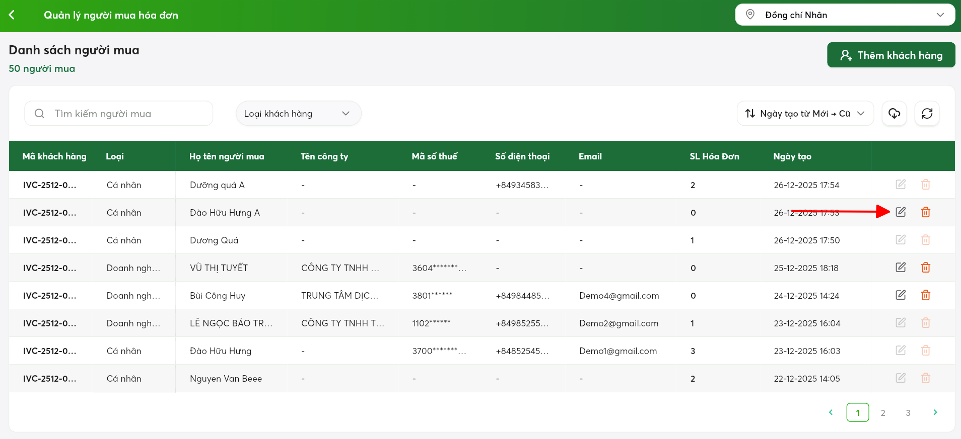 Chỉnh sửa khách hàng