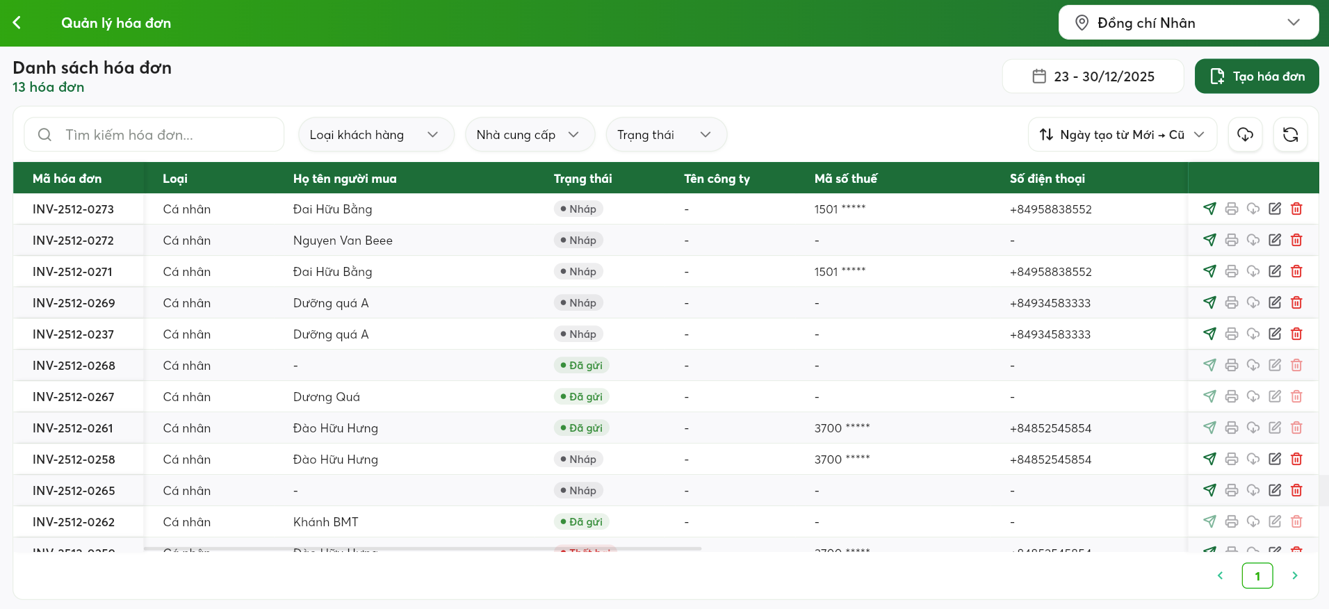 Quản lý hóa đơn