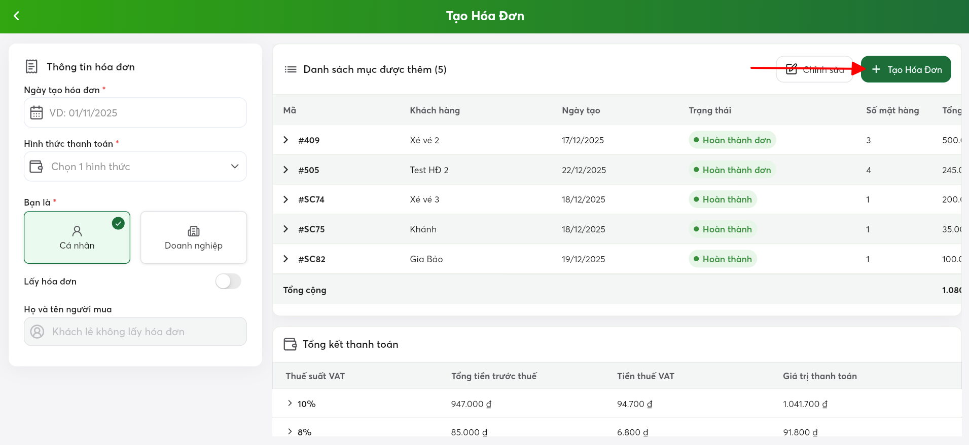 Xem trước hóa đơn